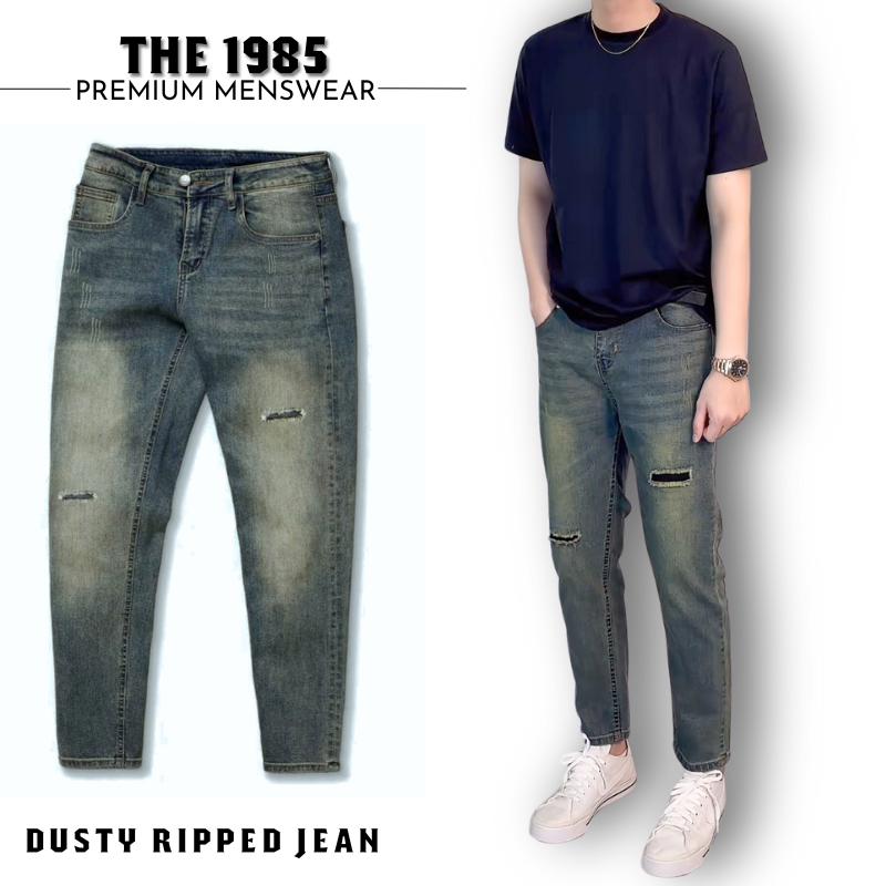 Quần JEAN nam XANH RÊU XƯỚC dáng SLIMCROP form đứng ống côn ôm nhẹ dài tới mắt cá chân đàn ông lịch lãm menswear slim  fit jeans Pants Kem quanjean caocap denim