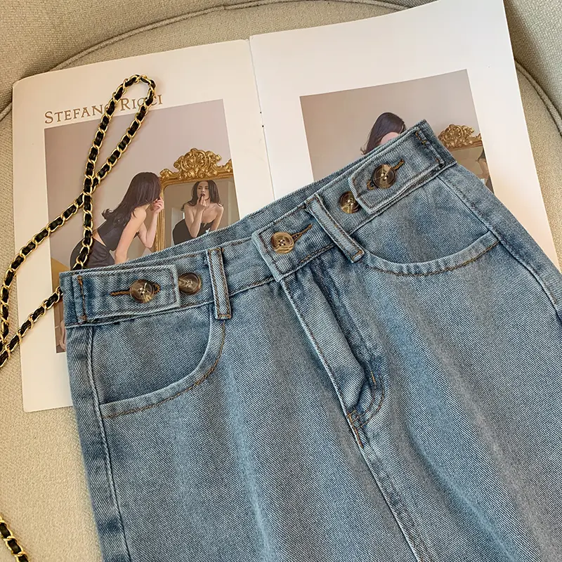 Rok Jeans Wanita Split Rok korean Rok A-Line Denim Rok Wanita 4