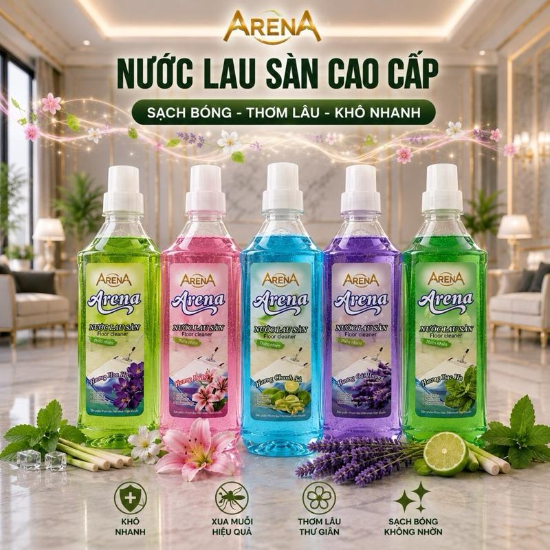 (Combo 5 chai) Nước Lau Sàn Arena 1000ml - Lau Sạch, Thơm Lâu, Hỗ Trợ Xua Muỗi, Côn Trùng