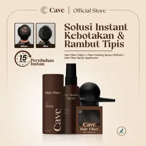 Cave Paket Hair Fiber 25 Gram & Fiber Holding Spray - Serbuk Penebal dan Pelebat Rambut Tipis Instan Penutup Kebotakan Tahan Lama