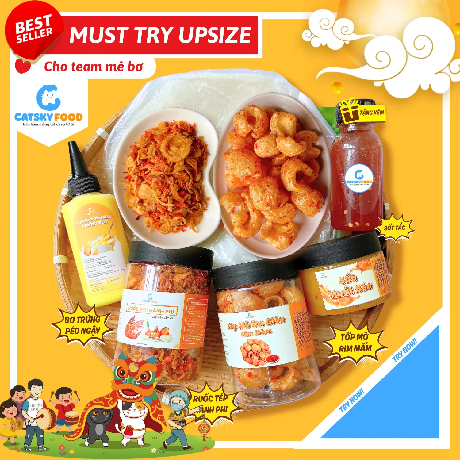 Tết Trung Thu [COMBO Bánh Tráng Must Try] Bánh Tráng Phơi Sương Catsky Food -  Full Topping Ruốc Tép Hành Phi Bơ, Có Sốt Muối Beo Chua Cay Nhẹ, Tặng Thêm Topping Hấp Dẫn, Đồ Ăn Vặt Snack Food