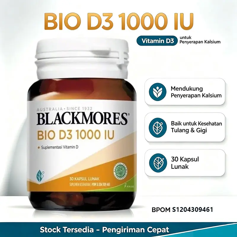 Blackmores Bio D3 1000 IU (30   Tablet  ) Clear Capsule 1 Kapsul Per Hari Tinggi Vitamin D Isi 30 Kapsul BPOM HALAL