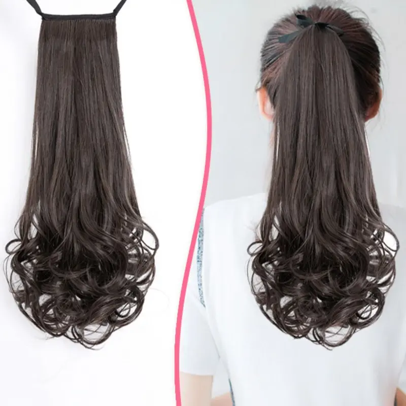 Thời Trang Dự Tiệc Mềm Mại Cho Nữ, Tóc Giả Lông Mịn Vô Hình Cho Nữ, Buộc Vào Đuôi Tóc, Sợi Chịu Nhiệt, Nối Tóc Đuôi Ngựa, Tóc Đuôi Ngựa Dài Gợn Sóng, Tóc Đuôi Ngựa Xoăn Tổng Hợp 4
