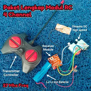 Modul RC 4 Channel Paket Hemat Lengkap Frekuensi 27Mhz, Transmitter & Receiver Controller 4 Saluran Remote Control mobil mainan
