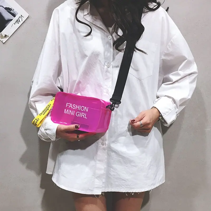 Túi Tote Nhỏ, Thời Trang, Màu Pastel Laser, Chất Liệu PVC, Túi Messenger Đeo Vai Thạch, Túi Đeo Chéo 7