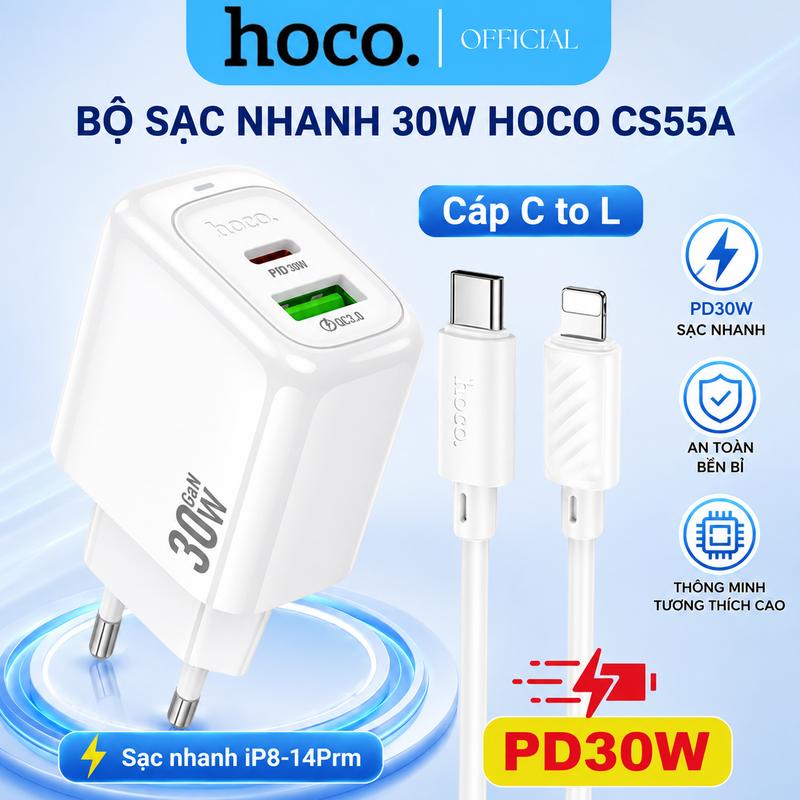 Hoco CS55A Bộ sạc nhanh PD30W dây C to L 1m phù hợp với X/11/12/13/14Series