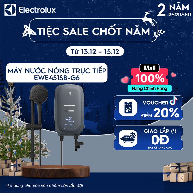  Máy nước nóng trực tiếp Electrolux có bơm trợ lực EWE451SB-G6 4500W - Giao lắp 0Đ 