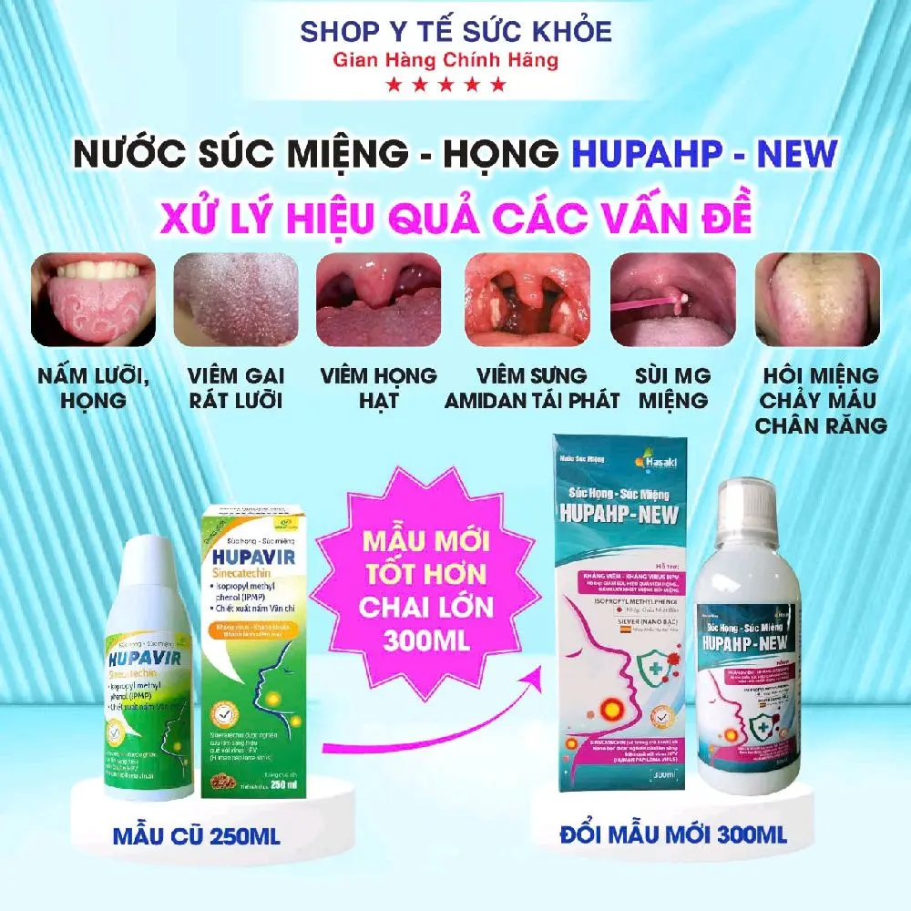 [ CHAI LỚN 300ML Mẫu Mới Tốt Hơn ] Nước Súc Miệng Họng  HUPAHP- NEW 300ml  THAY THẾ HUPAVIA 250ml . HUPAHP- NEW Với Công Thức Cải Tiến Chiết Xuất Cúc La Mã ,Trà Xanh, Trầu Không, NaNo B.ạc,  Hỗ Trợ Làm Sạch Khoang Miệng.
