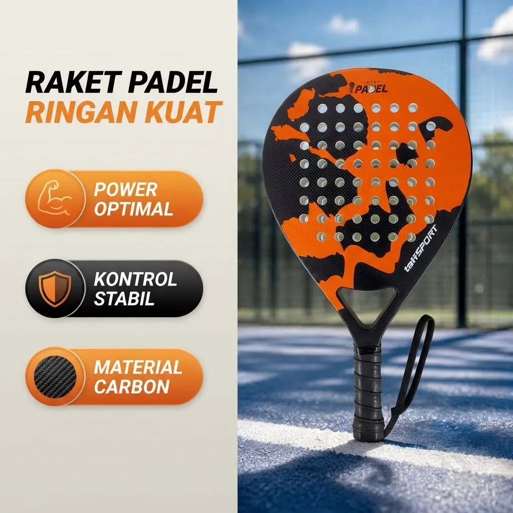 Raket Padel Teardrop Ringan Material Carbon Fiber Glass Fiber Kuat untuk Kontrol dan Kekuatan Pukulan Seimbang Ketebalan 3 8cm Bobot 360g Meningkatkan Kelincahan Pemain