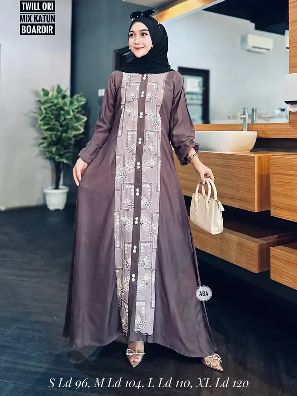 gamis polos twil ori dress panjang busui tali samping Muslim Twill Kancing Cantik Karet Wudhu Kain Lembut Tebal Kerah Motif Wanita Rayon Katun Mewah Baju Maxi 8