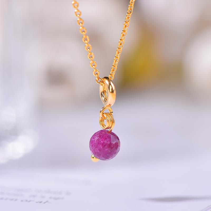 Bộ Vòng Cổ Ruby, Mặt Dây Chuyền Tròn 6.5Mm, Charm Ruby Tự Nhiên, 18k, Quà Tặng Nữ, Hình Chữ O Thông Dụng, Có Thể Điều Chỉnh, Chiều Dài 45cm, Bông Tai S925, Đá Ruby Tự Nhiên 3