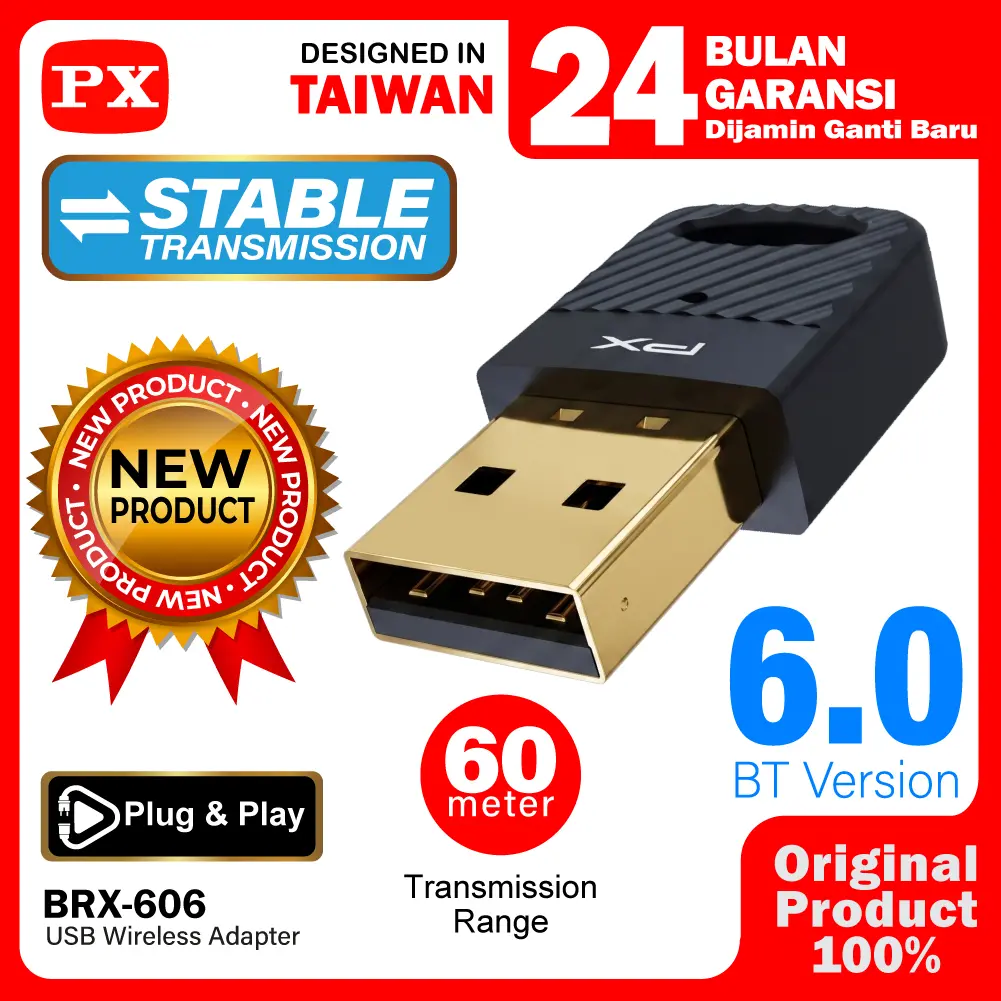 USB Wireless Adapter BT 6.0 Audio Wireless Transfer Data Laptop PC Receiver Transmitter Dongle 60M PX BRX-606