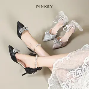 PINKEY P306 Sepatu Heels Pinkey Pesta Wanita Ankle Strap Bahan Kanvas Glitter Korean Style Shoes heels  pesta heels graduation High