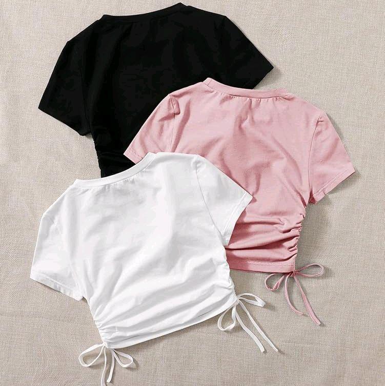 Baju crop top wanita usia 3-12 tahun kaos serut samping anak perempuan motif kuromi dalam love lucu - Trend fashion kids korean style - pakaian atasan korea cewek 4