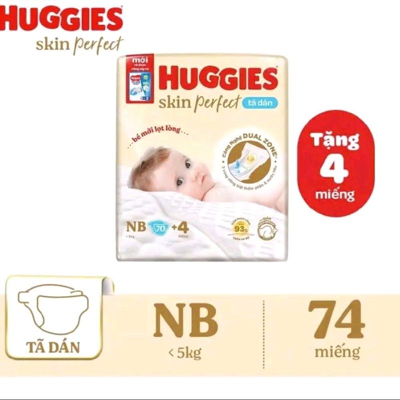  Combo 2 bịch tã dán sơ sinh huggies skincare perfect Newborn 74 miếng 