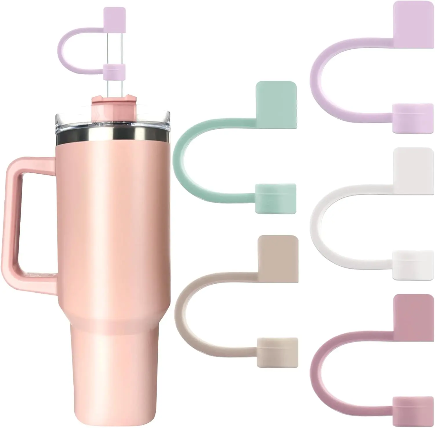 5 PCS Silicone Straw Covers Cap Compatible with Stanley 20 30 & 40 Oz Tumbler, 10 MM/ 0.4 IN Diameter for 9-11 MM Reusable Straws