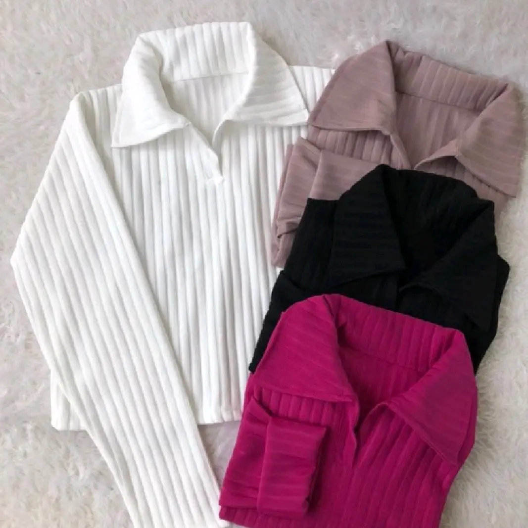 Atasan Crop top lengan panjang Knit Hornets wanita masakini Baju Kerah Knitwear Nyaman