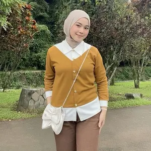 Rana cardigan knit premium | blouse kombinasi knit | kemeja knit terkini