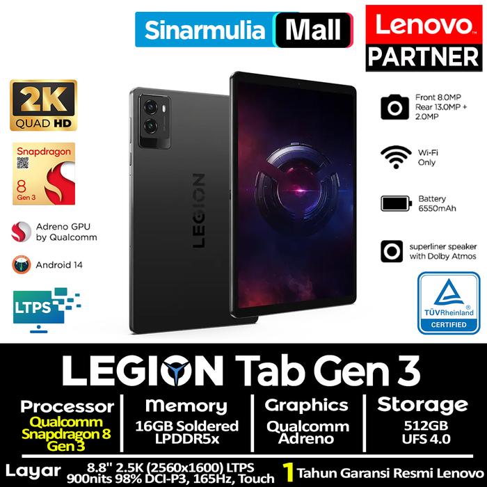 Gambar Lenovo Legion Tab Snapdragon 8 Gen 3 512GB UFS 16GB 2.5K LTPS 165Hz Touchscreen dari Sinarmulia Sukses Makmur Kota Administrasi Jakarta Barat Tokopedia