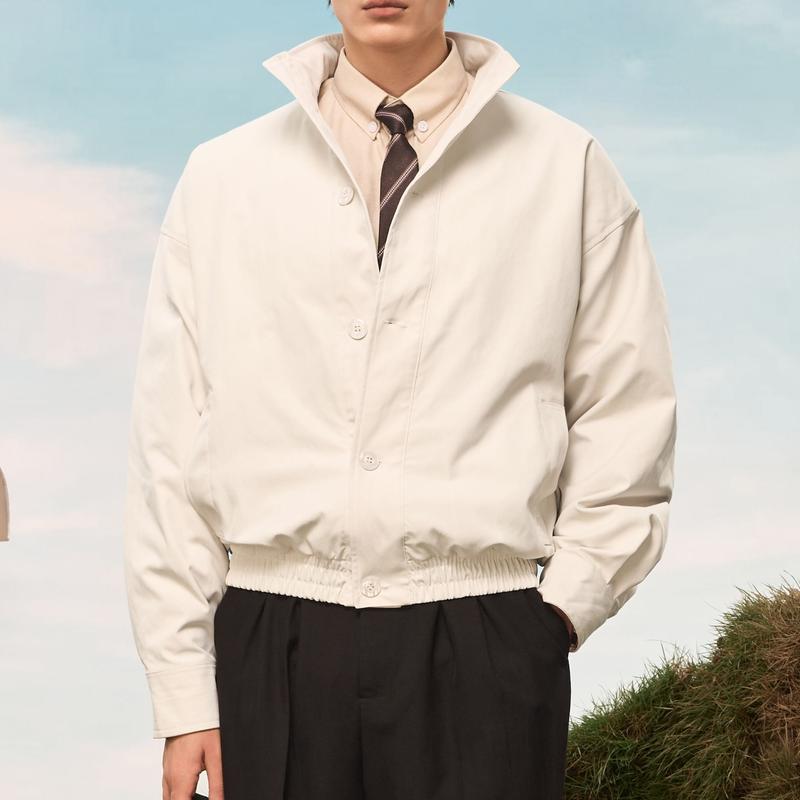 Áo Khoác Kaki Nam Dài Tay Cổ Trụ THOMAS The Glide Jacket Form Crop Bo Chun Gấu Cúc Bấm Thomas Stu KJ02