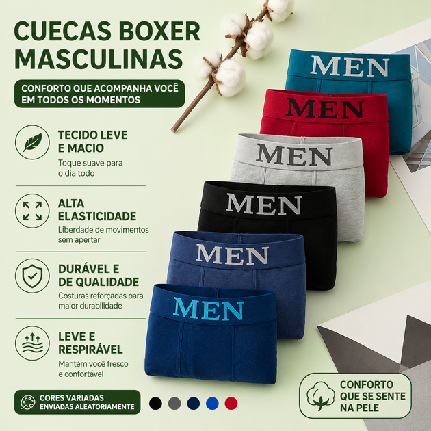 Kit 6 ou 10 unidades Cuecas Boxers de Microfibra Conforto e Alta Elasticidade