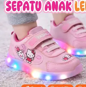 Sepatu Anak Perempuan HELLOKITTY  Lampu LED Terbaru  Balita sepatu  Motif Cantik Fashion