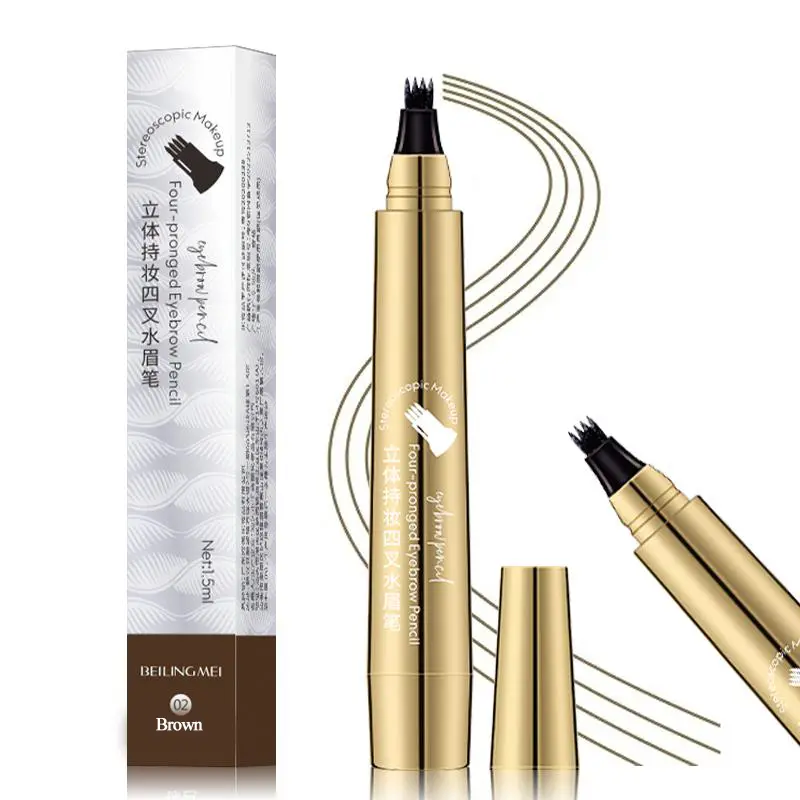 Micro 4 fork Eyebrow pencil, Micro blade eyebrow pencil, natural hair eyebrows, long lasting female eyebrow pencil, anti-smear, light brown black Makeup Waterproof