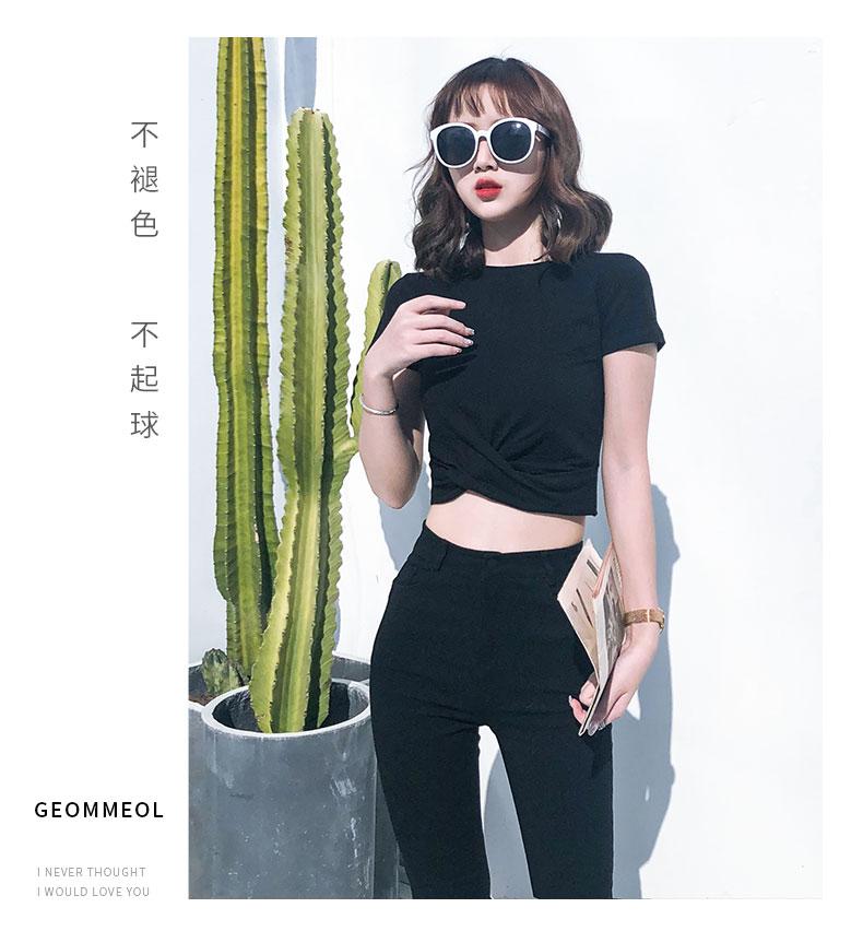 Product Introduction of Black T-shirt women's short sleeves, short high waist, with high net celebrity, small summer dress, crop top, INS super hot 7