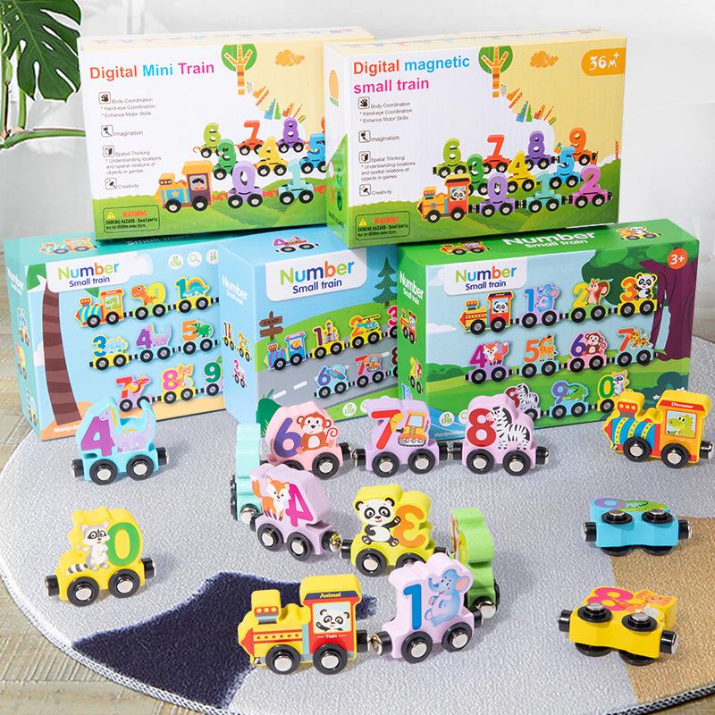Đồ chơi đoàn tàu nam châm Đồ chơi gỗ thông minh chữ và số phát triển tư duy trí tuệ Toy