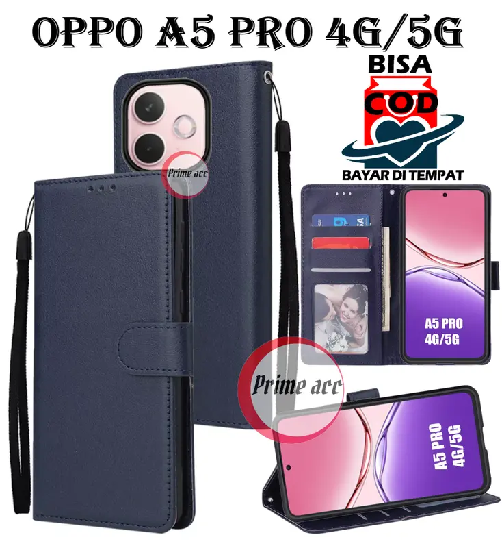 Flip Cover Kulit Premium untuk OPPO A5 PRO 4G/5G case Dompet dan Pengunci Magnet 1