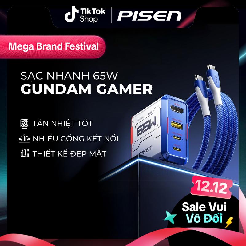 PISEN Sạc Nhanh 65W Kèm Dây Sạc | Thiết Kế Hiện Đại Nhiều Cổng Sạc Tản Nhiệt Tốt Bảo Vệ Toàn Diện Tương Thích Điện Thoại Máy Tính Tivi và Thiết Bị Chơi Game | TP-C31 & TP-C34 | Bảo Hành 24 Tháng | Bảo Hiểm 2 Triệu Đô