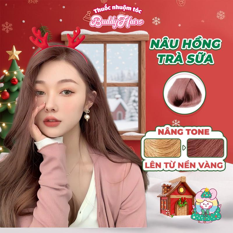  Thuốc nhuộm tóc NÂU HỒNG TRÀ SỮA NÂU TRÀ SỮA HỒNG cần dùng tẩy tóc phiên bản độc quyền buddyhairs,buddy.hair 