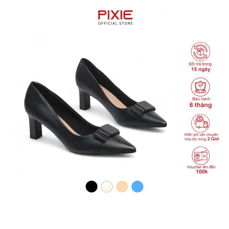 Giày Cao Gót Nữ 5cm Gót Vuông Phối Khóa Pixie H191