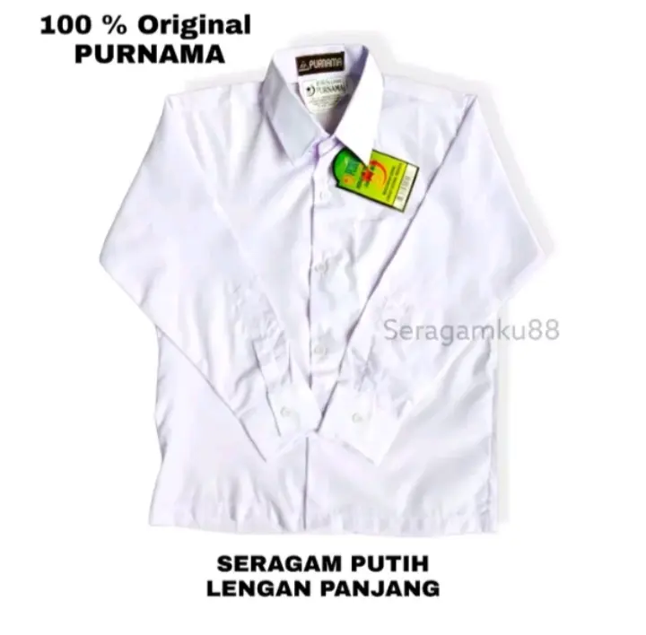 Seragam Sekolah Purnama Original Kemeja Putih Panjang untuk SD, SMP, SMA, Magang, dan Kerja - Formal, Baju 2