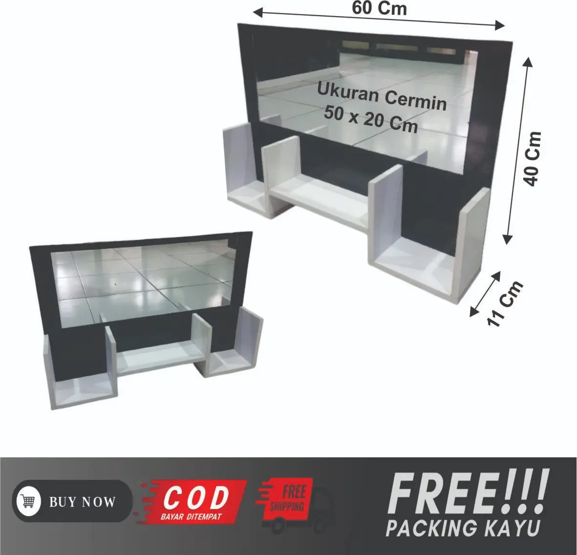 Rak Cermin Gantung Kamar Mandi Wastafel Ukuran 60 x 40 Cm Serbaguna