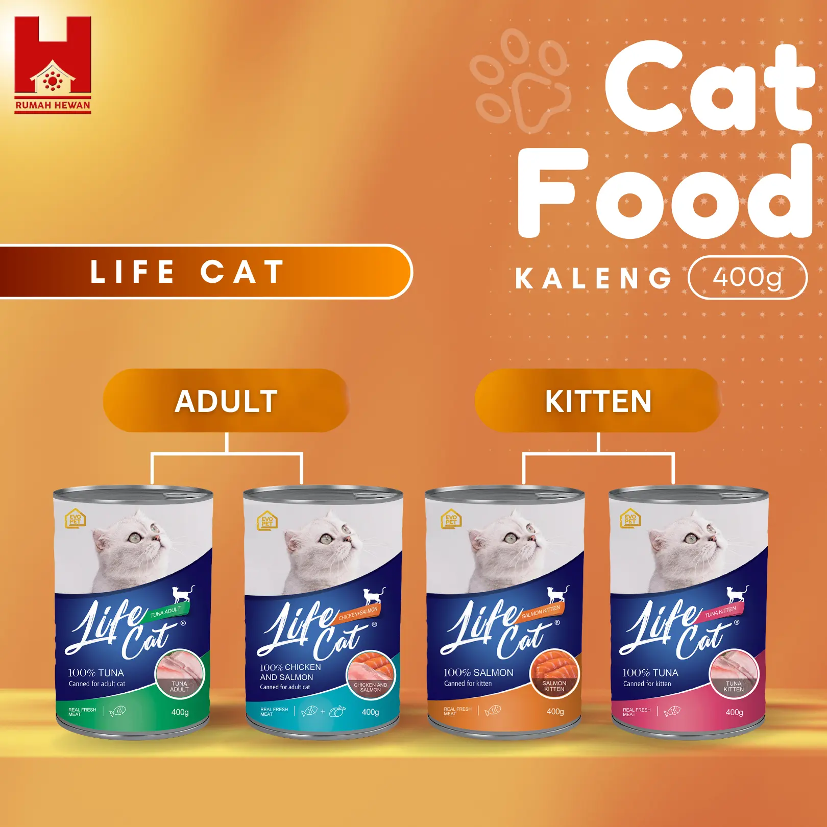 Lifecat Wet Food Kitten & Adult 400gr - Makanan Kucing Basah Life Cat Kaleng 400 gr