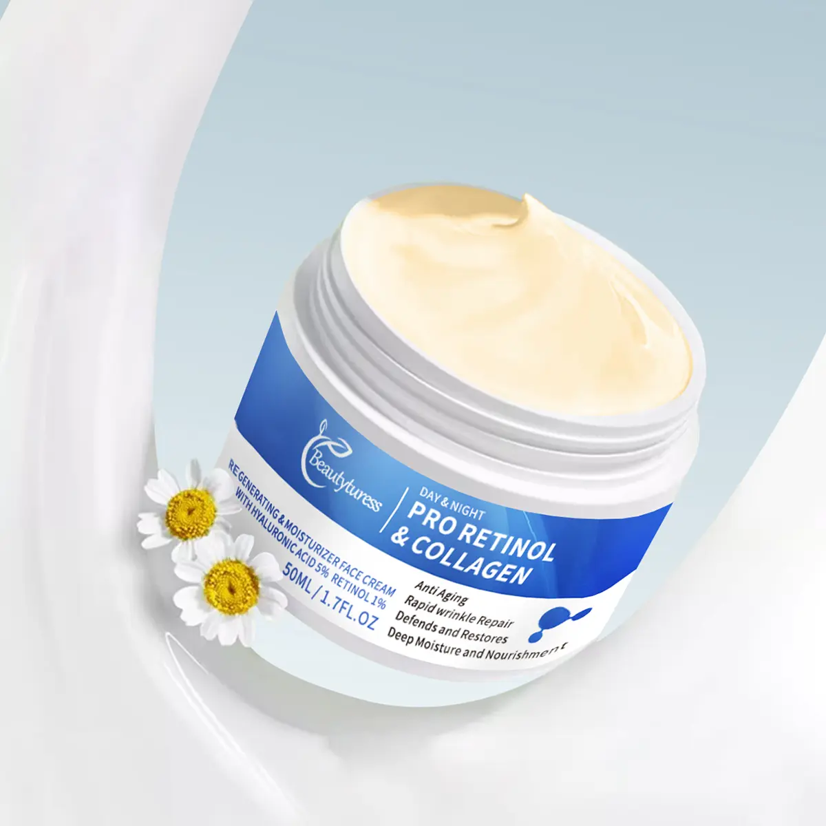 Retinol cream facial skin care  moisturizes, hydrates, brightens and relaxes the skin