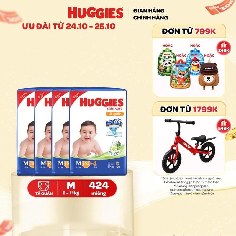 Combo 4 gói Tã quần Huggies Skincare Mega Jumbo Size M106/L96+8/XL84+4/XXL76+4