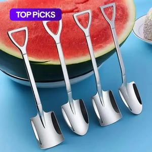Juego de 4 piezas de Cucharas Creativas en Forma de Pala, Cuchara de Café de Acero Inoxidable para Helado, Té, Aperitivo, Postre, Suministros para Cocina en Casa