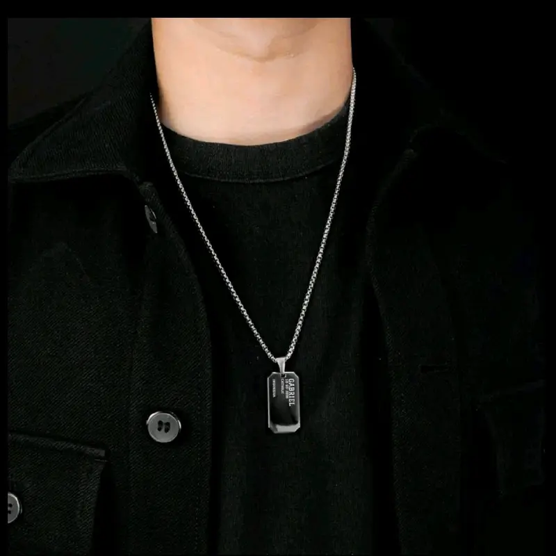 PROJECT NINETYSEVEN - LEROY Necklace - Kalung Bebas Custom Nama Pria, Aksesoris, Jewellery, Anniversary, Mewah, Elegan, Dog Tag, Rantai, Hitam, Putih, Daily, Liontin, Couple, Korean Style (BELI 3 GRATIS 1) 4