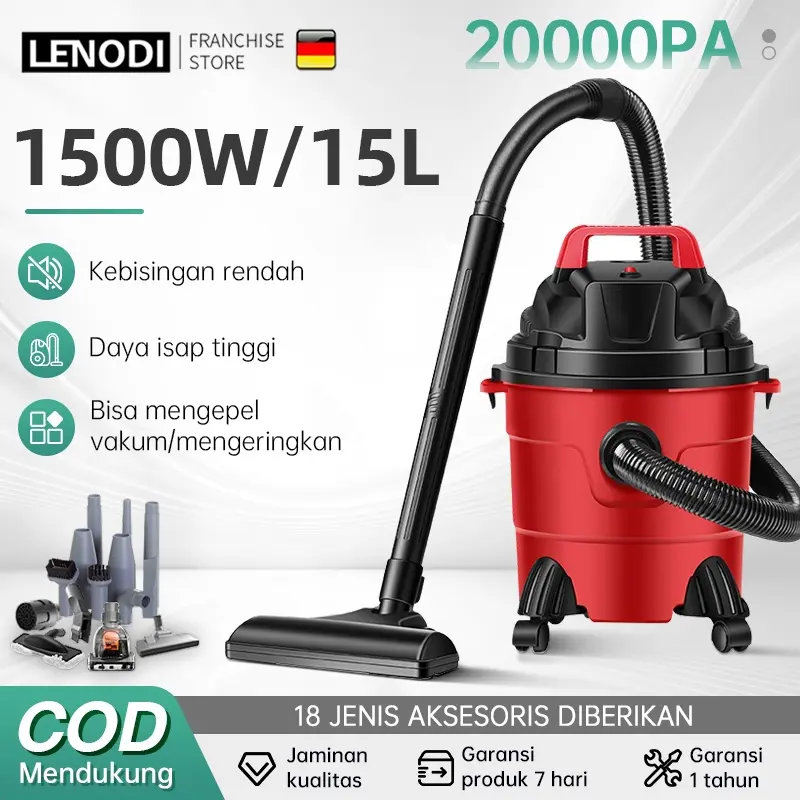 LENODI 3in1 Vacuum Cleaner 15 L1800W 20000Pa Hisap yang kuat Sedot Basah Kering Vacum Blower Wet Dry Penyedot Debu Vacuum Cleaner Filter Penyedot Penyedot debu rumah tangga