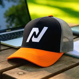 Topi trucker jaring orange hitam abu inisial huruf abjad A-Z logo monogram aksesoris fashion untuk gaya Anda