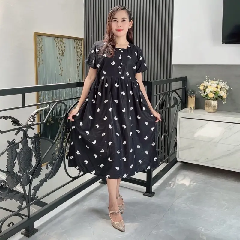 Daster Qween Kain Rayon Premium Grade A Busui Kancing Dress Wanita  Bumil Baju Santai 2