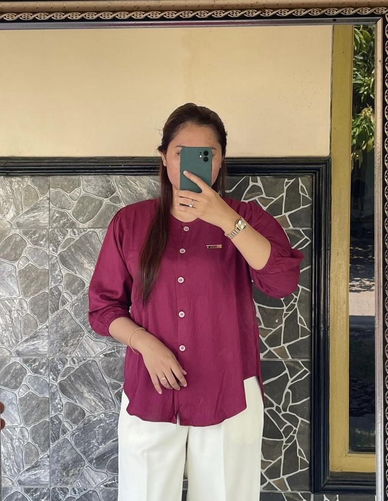 Product Introduction of Atasan Wanita Rayon Twill premium Panjang Baju Dewasa All size  muat sampe BB 70  Nyaman Lembut Kancing Kain Formal High Hitam 10