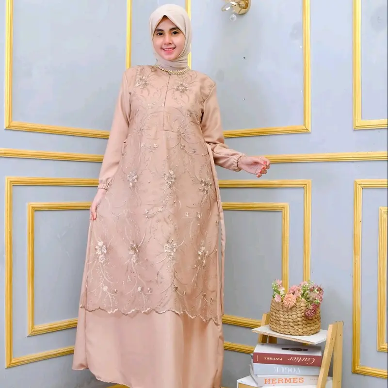 GAMIS BRUKAT TILE  MUTIARA GAMIS WANITA TERBARU PAKE TALI 3