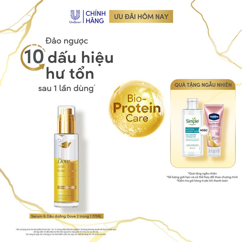 3FS Serum + Dầu dưỡng tóc Dove 2 trong 1 chứa 7% Amino Acid cho tóc bóng 5X