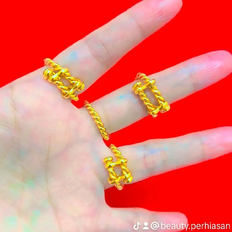 Cincin pintal lilit, dilapis emas 24k, dibalut kristal premium 2