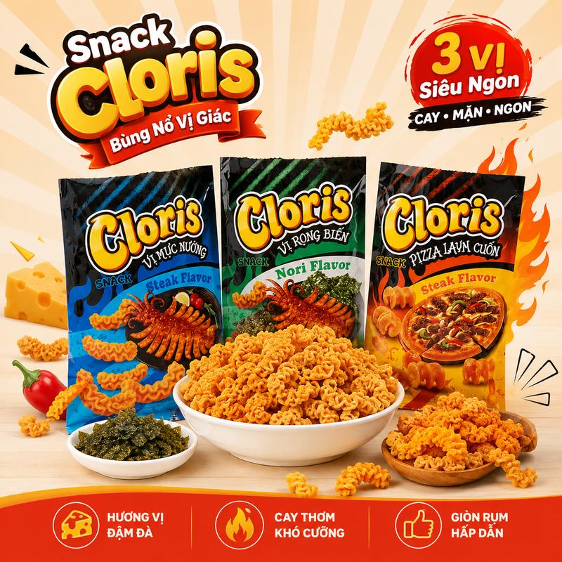 Snack 【Cloris】 3 Vị – Mực Nướng, Pizza Lava Cuộn, Rong Biển Nori – Giòn Rụm,…