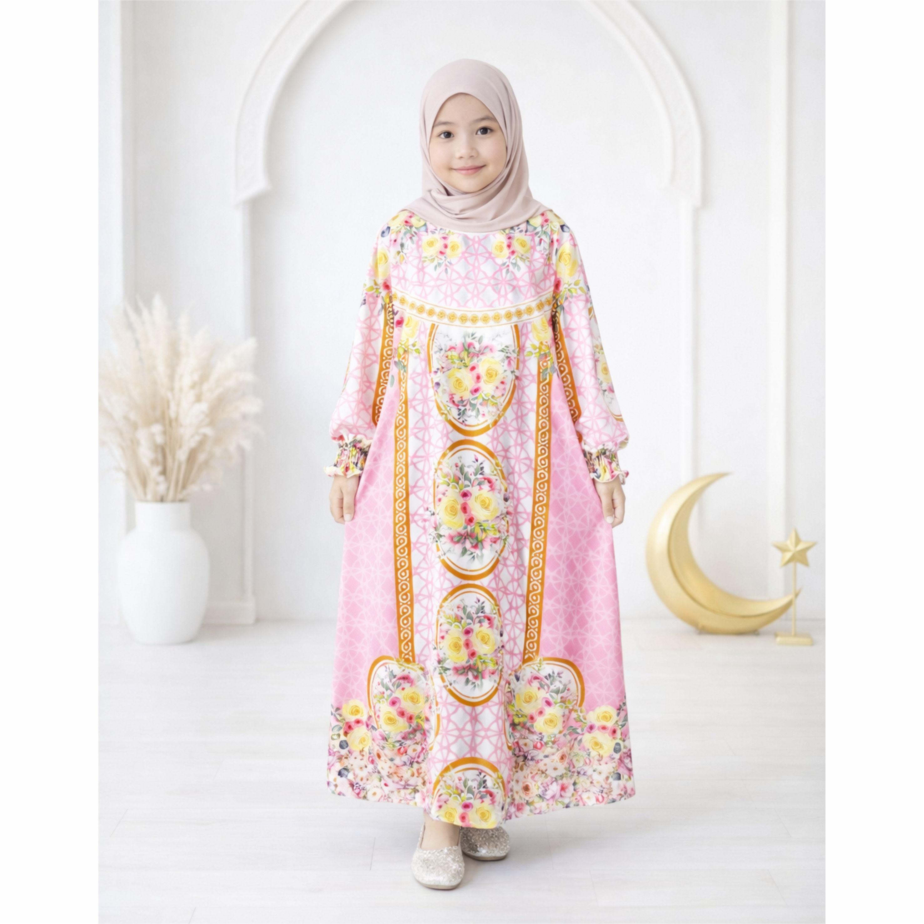 Gamis Anak Perempuan Rosalina GOGOFASHION 915 Bahan Spandek Silk Full Printing Cantik Mewah