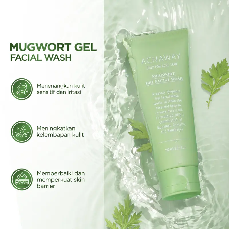 ACNAWAY Mugwort Gel Facial Wash Cleanser Acne Friendly Face Wash - Sabun Cuci Muka untuk Kulit Berjerawat & Sensitif Membersihkan Kotoran & Mencerahkan with Mugwort + Centella + Panthenol 3